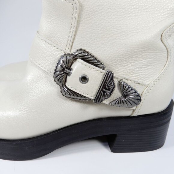 Larroude Hardy Buckle Moto Western Boots Size 8 Natural White Leather NEW $450 - Picture 6 of 16